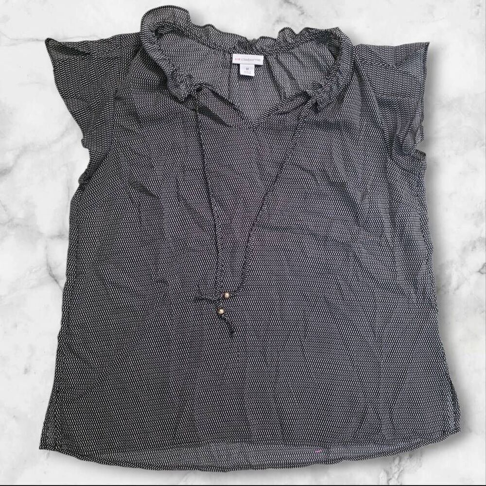 Liz Claiborne Black & White Ruffle Short Sleeve Size Medium